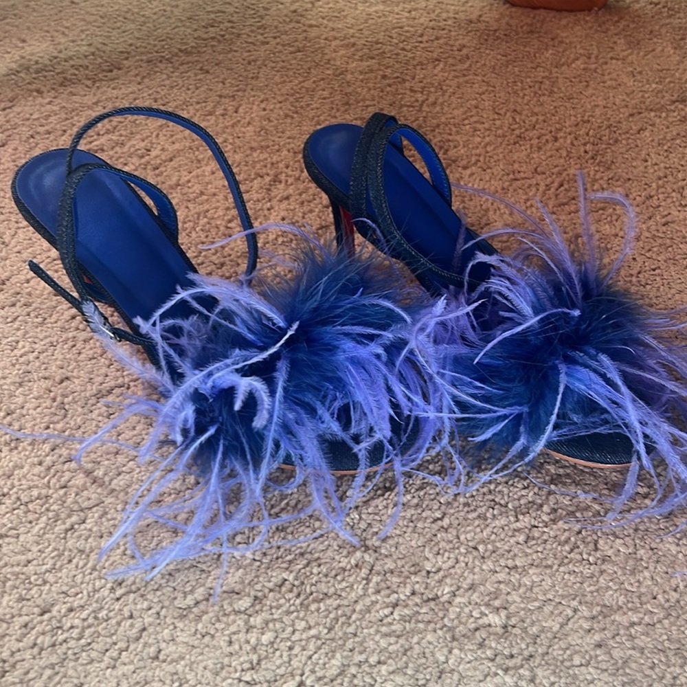 Blue Feathered Women's Sandals - Picture 2 of 6